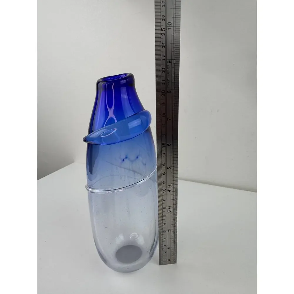 Vintage Clear Blue Cobalt Swirl Vase Art Glass Murano Blown Home Decorative